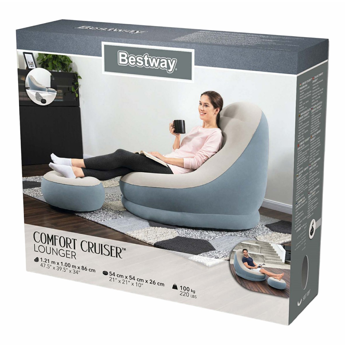 Надувное кресло Bestway Comfort cruiser с подушкой для ног 121x100x86 см ассортимент