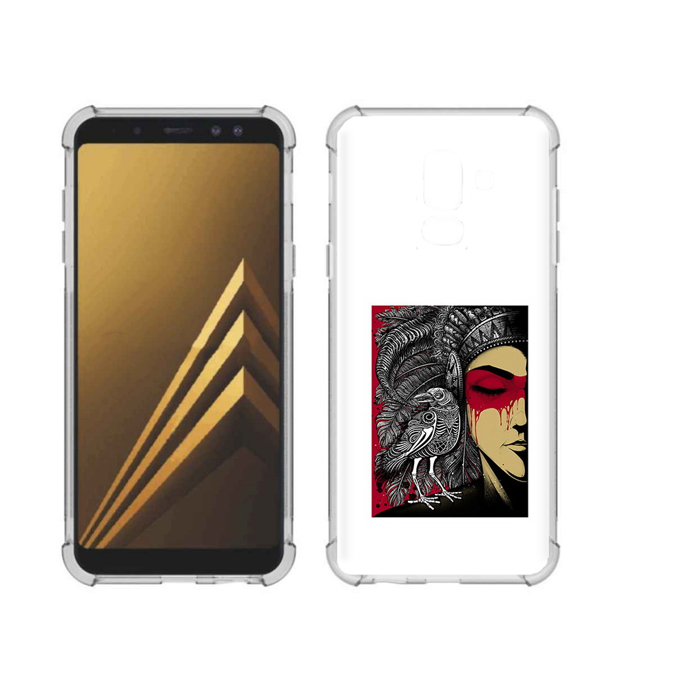 

Чехол MyPads Tocco для Samsung Galaxy A6+ (2018) девушка с вороном в абстракции, Прозрачный, Tocco