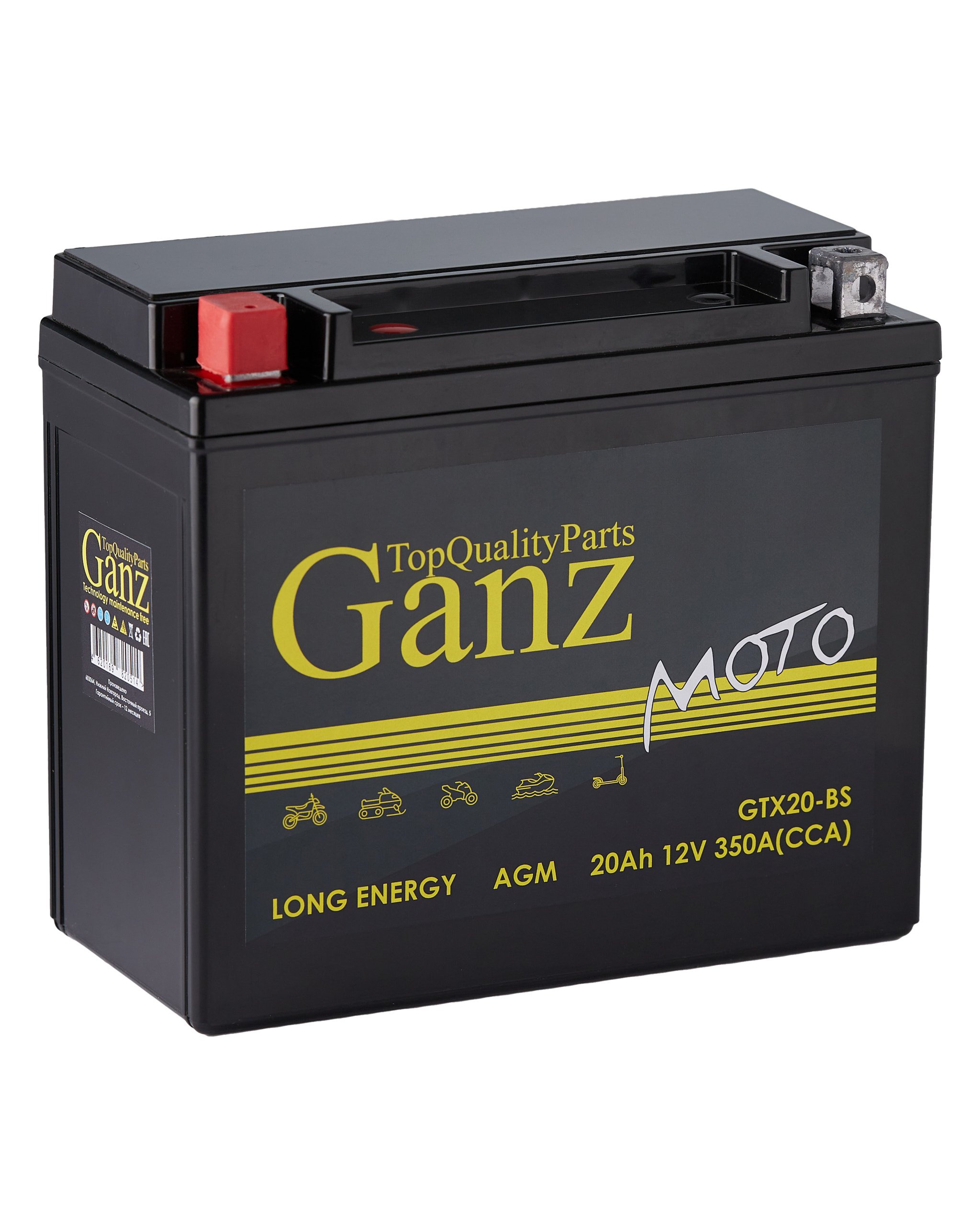 

Аккумулятор GANZ мото AGM 20 А/ч Прямая 177x88x155 CCA350 А GTX20-BS