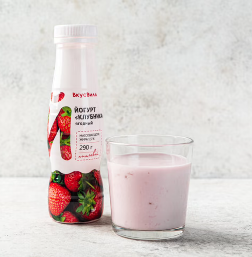 

Питьевой йогурт ВкусВилл Клубника 1,5% бзмж 290 г