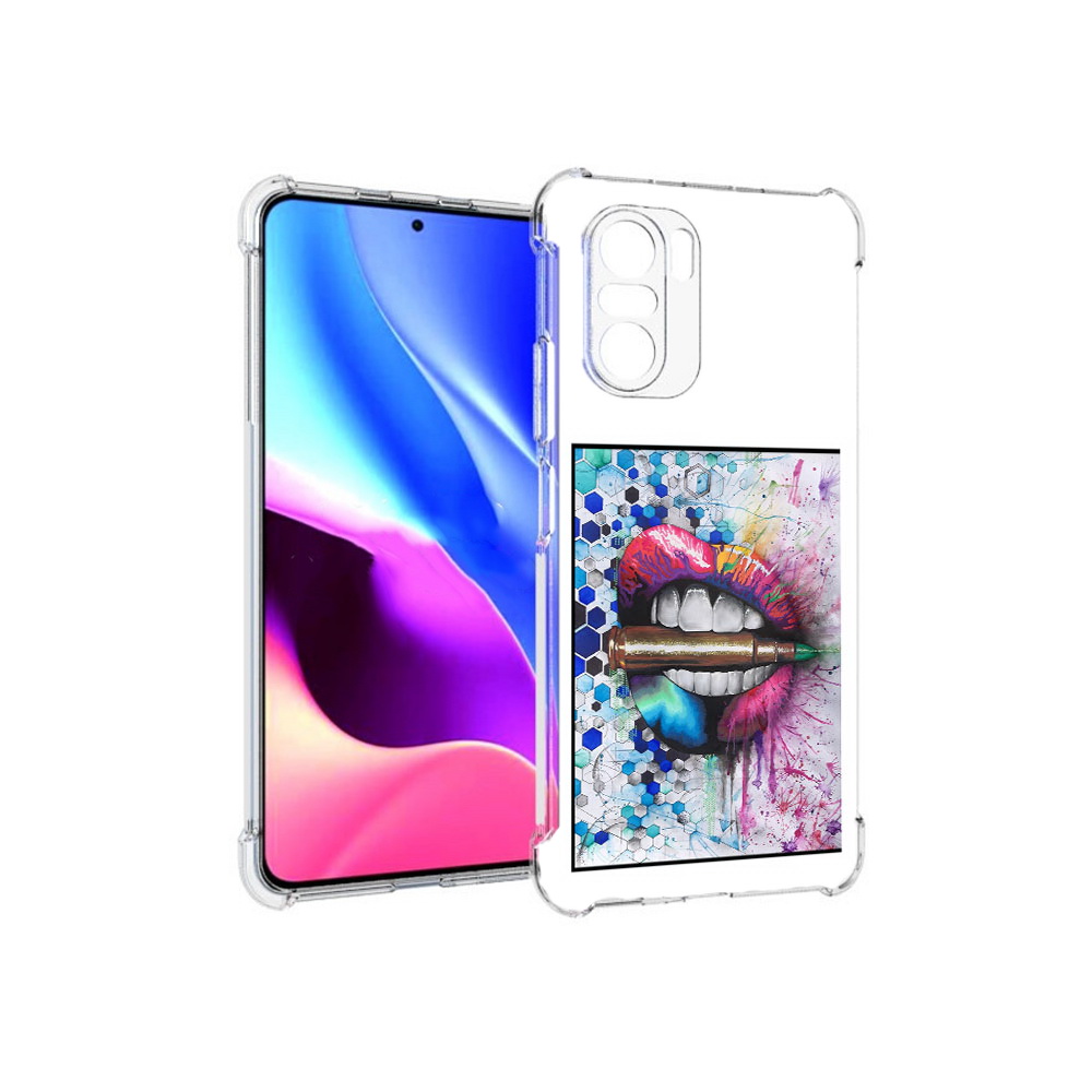 

Чехол MyPads Tocco для Xiaomi Redmi K40 разноцветные губы с пулей (PT158239.260.571), Прозрачный, Tocco