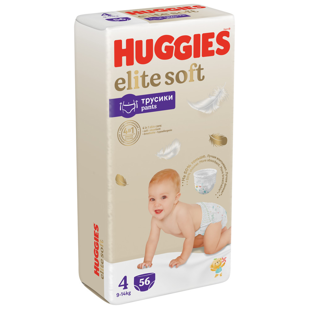 

Подгузники-трусики Huggies Elite Soft 9-14 кг, 4 размер, 56 шт