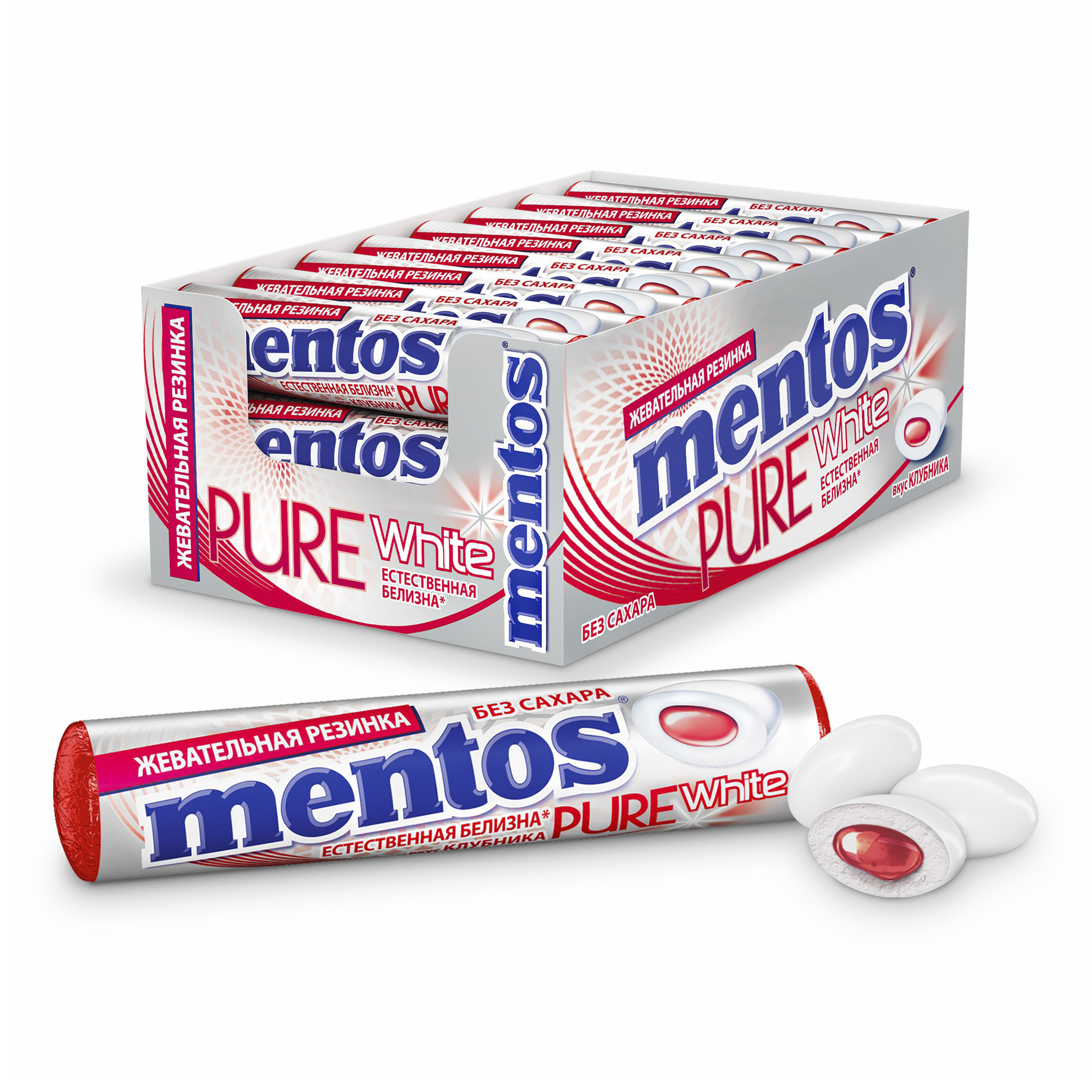 фото Жевательная резинка mentos pure white клубника 15,5 г