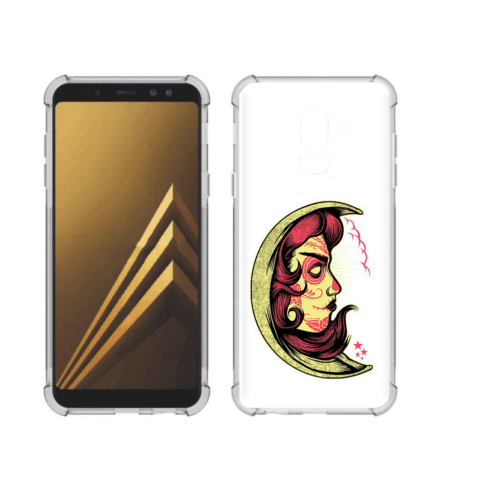 

Чехол MyPads Tocco для Samsung Galaxy A6+ (2018) желтый полумесяц с лицом девушки, Прозрачный, Tocco