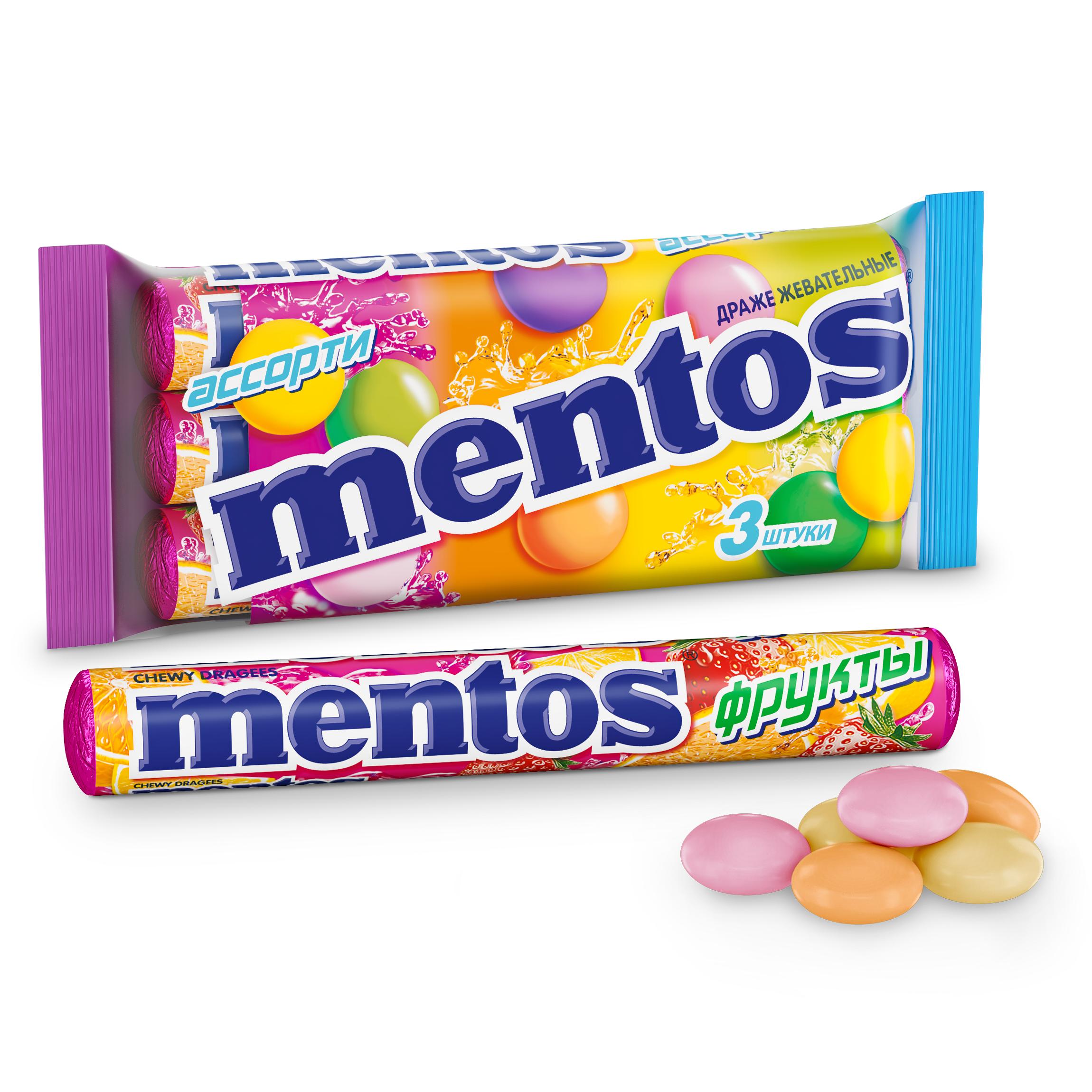 

Жевательные драже Mentos ассорти фруктовых вкусов 111 г