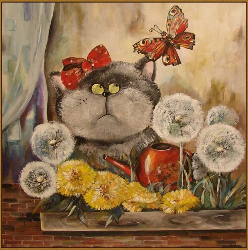 фото Diy алмазная вышивка кошкины одуванчики diy-r-937, 40x40 см