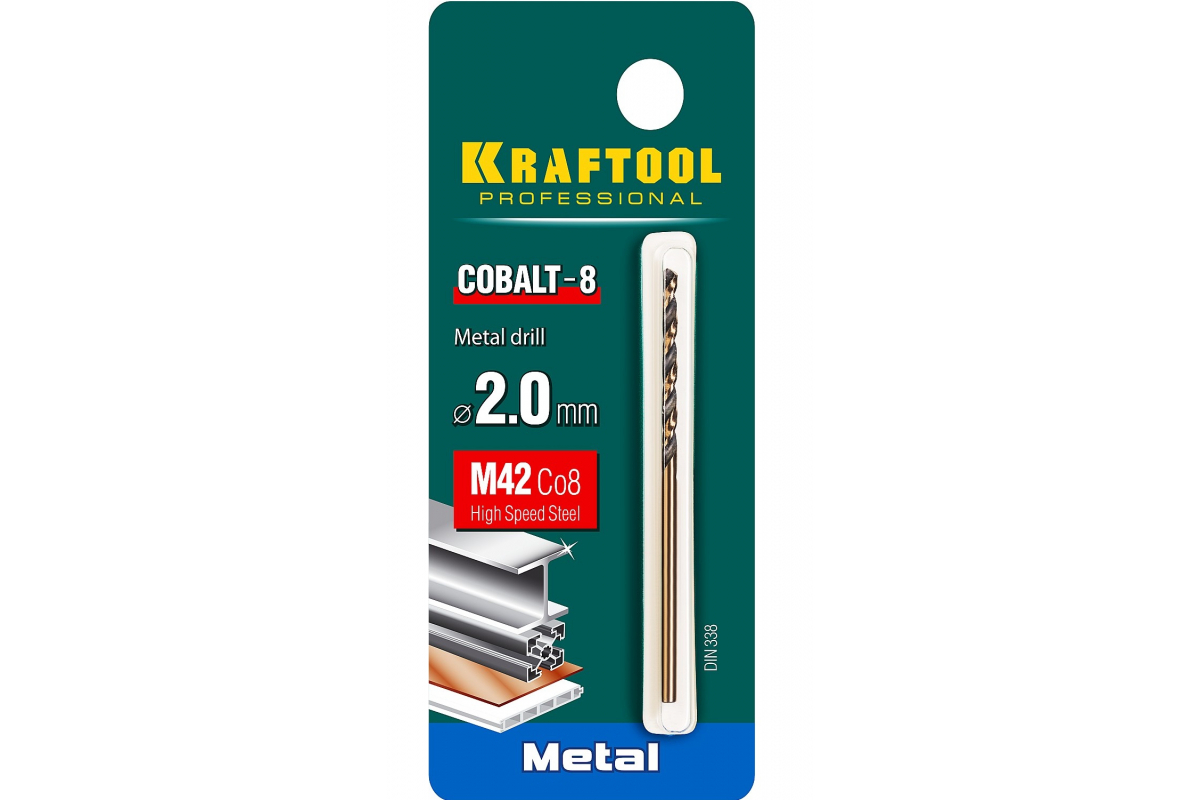 фото Сверло по металлу kraftool cobalt 2.0 х49мм, hss-co(8%) , сталь м42(s2-10-1-8)