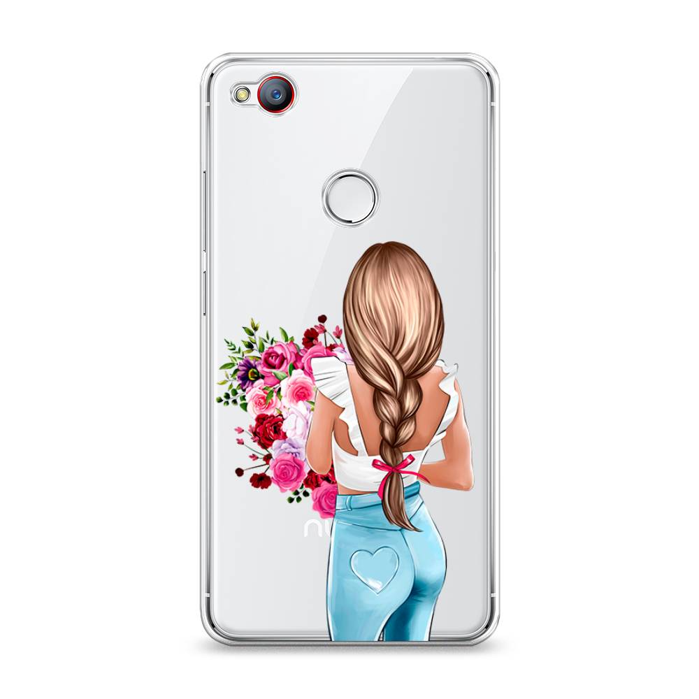

Чехол на ZTE Nubia Z11 Mini "Девушка с цветами", Коричневый;розовый;голубой, 131550-6