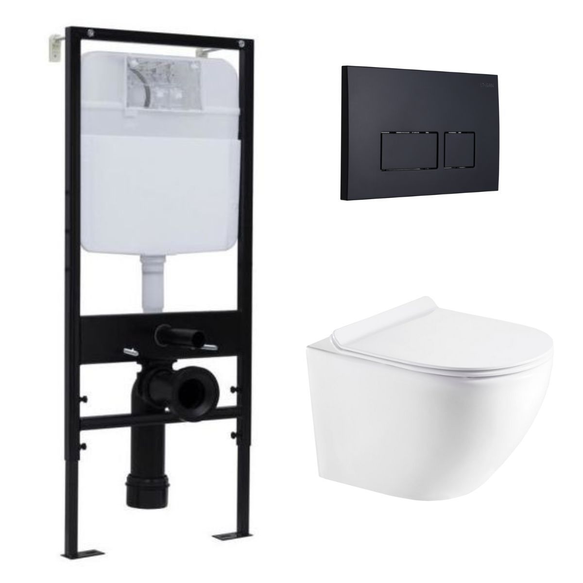 Инсталляция Logan  кнопка смыва черная+унитаз подвесной Azario Grado Tornado