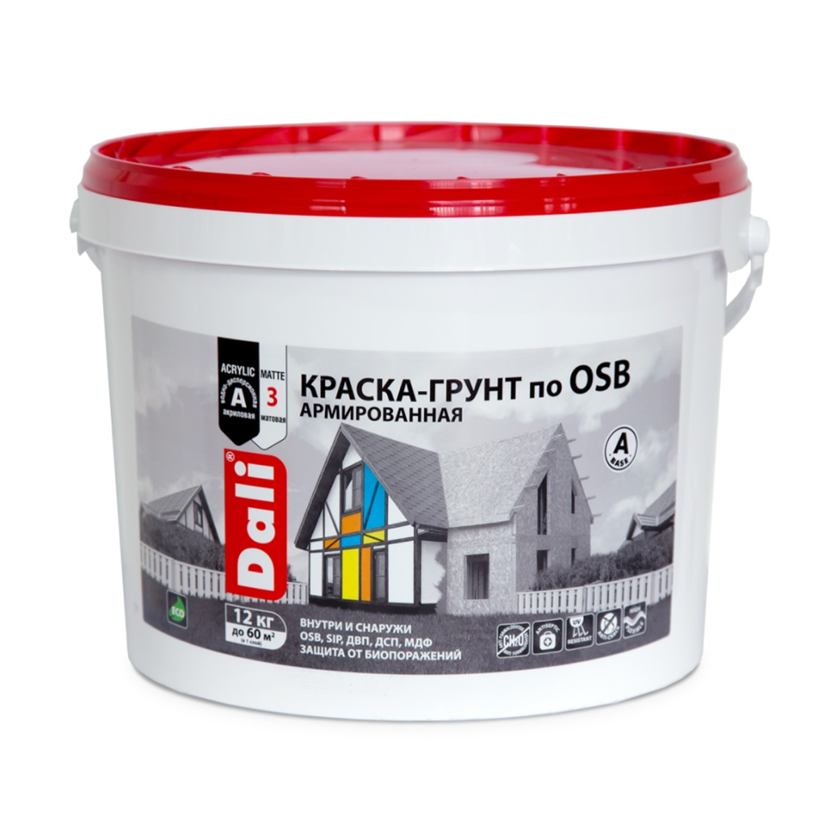 Краска-грунт по OSB Dali, армированная, матовая, база A, белая, 12 кг акриловый грунт для osb плит olimp