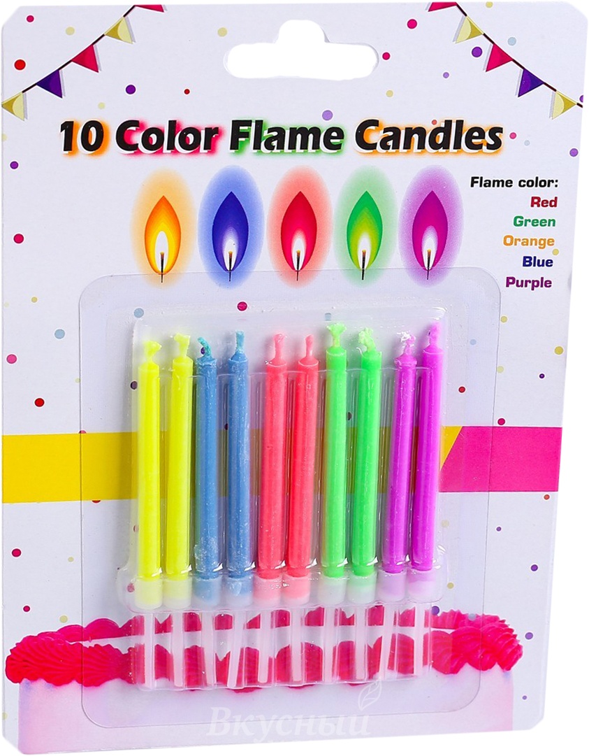 

Свечи для торта Цветное пламя 10 Color Flame Candles, 10 шт., Разноцветный