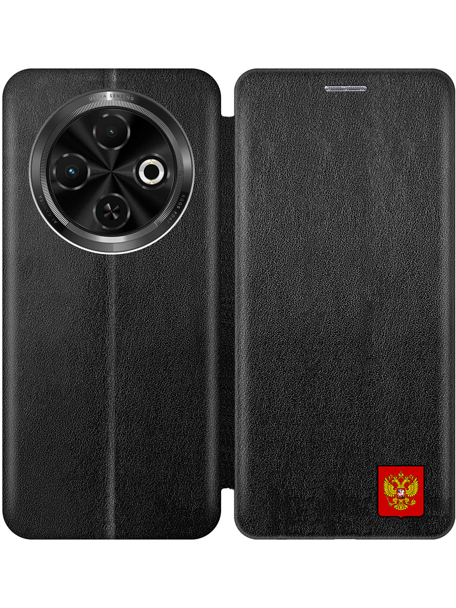 

Чехол-книжка на Tecno Spark 30C с принтом "Герб России" черный, 786716381