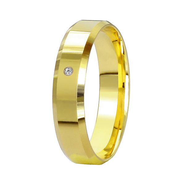 Кольцо обручальное из желтого золота с бриллиантом р. 16,5 Юверос 10-722-Ж