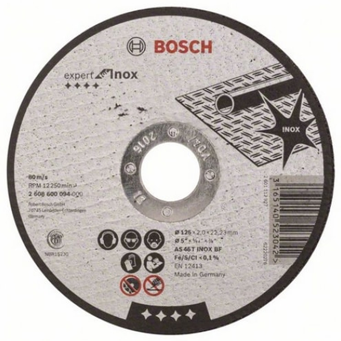 Диск отрезной абразивный Bosch INOX 125X2 мм 2608600094 диск отрезной алмазный diam гранит extra line 125x2 0x10x22 2 000606