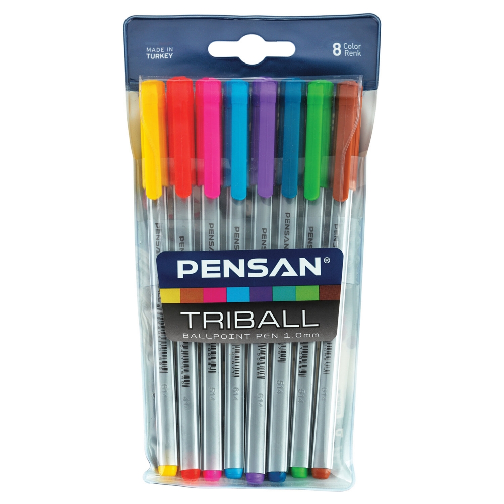 

Набор из 3 шт, Ручки шариковые масляные Pensan Triball Colored, Набор 8 шт., ассорти