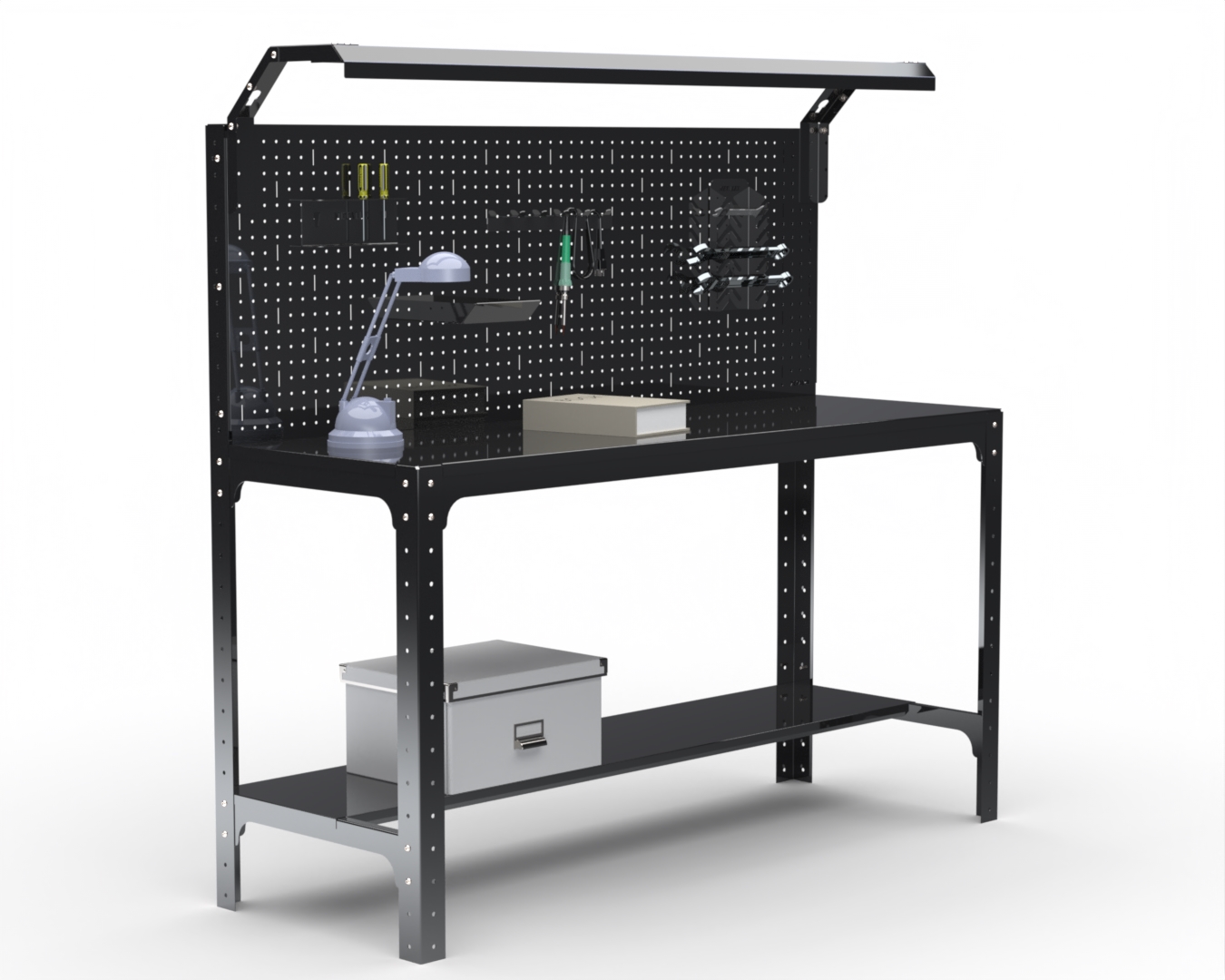 

Стол металлический Metalex серия KIT 750х1100х400, 1 полка + перфопанель с комп. освещения