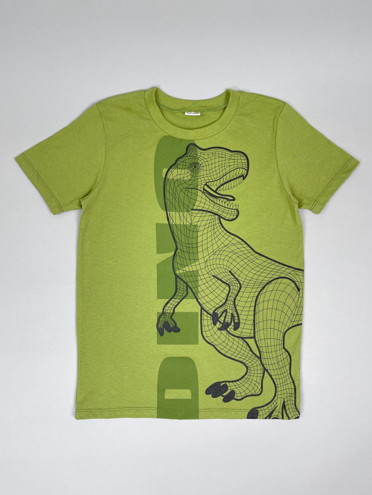 Футболка детская YOULALA T-Rex, зеленый хаки, 134