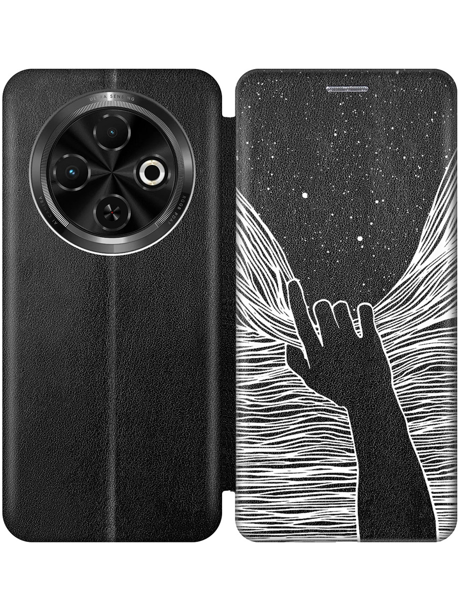 

Чехол-книжка на Tecno Spark 30C с принтом "Рука и нити" черный, 786716341
