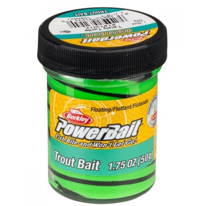 Паста BERKLEY форелевая двухцветная зелено черная PowerBait Trout Bait Swirls Twisty Turtl