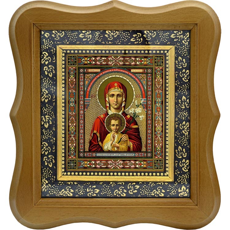 

Услышательница с лилией (Зографская). Икона Божьей Матери на холсте.