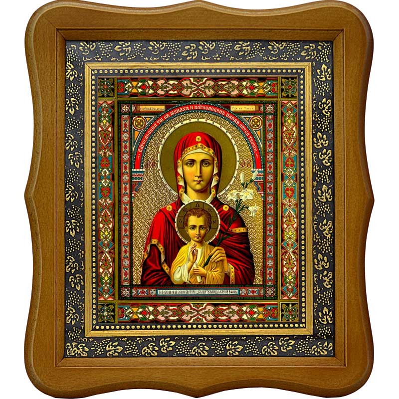 

Услышательница с лилией (Зографская). Икона Божьей Матери на холсте.