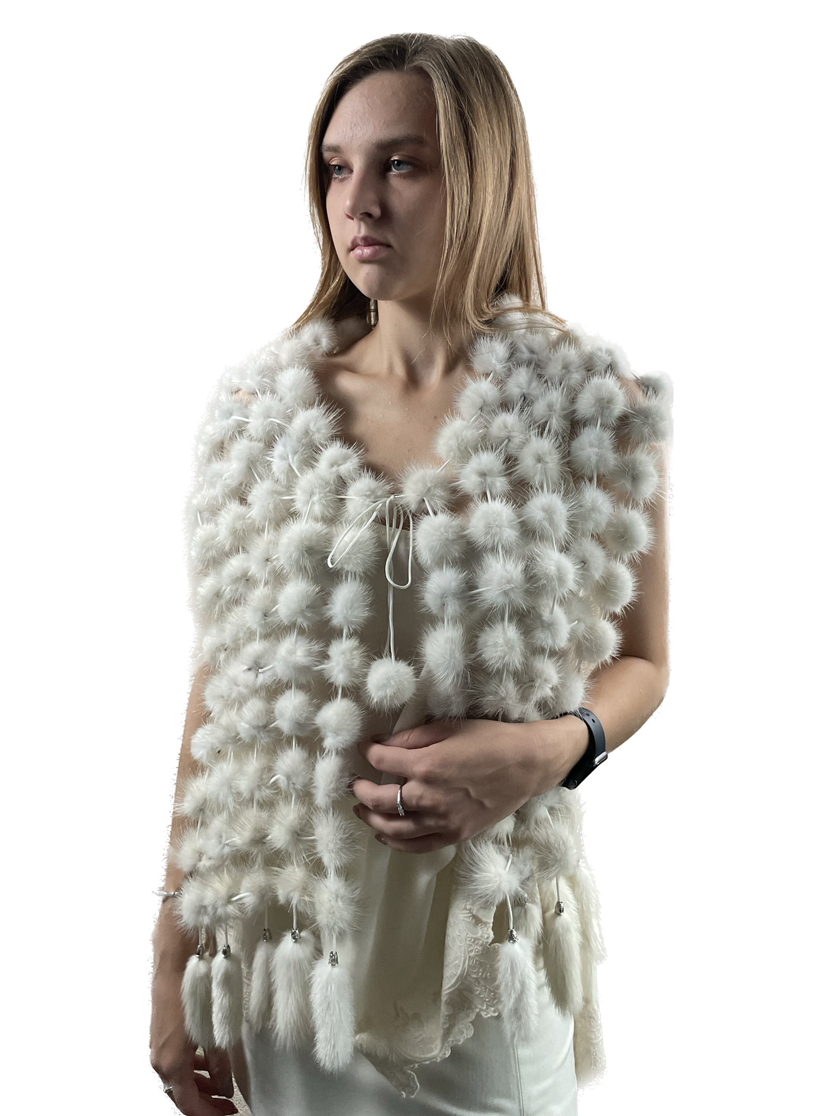 Шарф женский Королевство Птички & Бабочки 2420 белый, 150х17 см