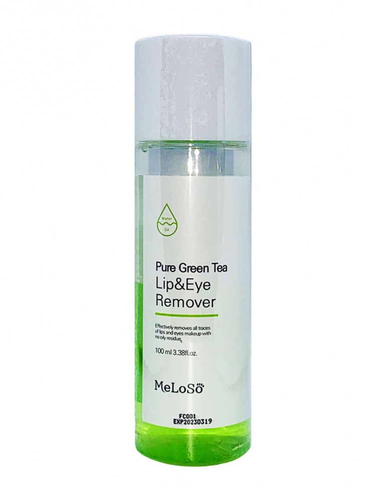 фото Средство для снятия макияжа успокаивающее meloso pure green tea lip & eye remover, 100 мл