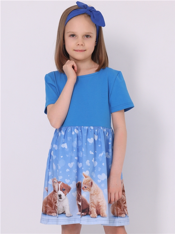 Платье детское Апрель п251804н100Р11, темно-голубой246+зверята на голубом, 116