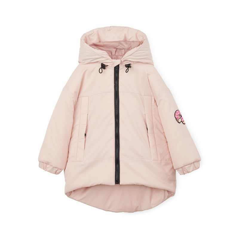 Куртка зимняя Happy Baby детская, с удлинённой спинкой и капюшоном, розовая, 110-116