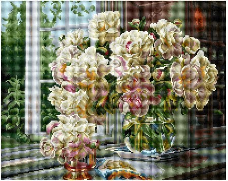 

PaintBoy Алмазная вышивка Букет пионов на окне UA389, 40x50 см