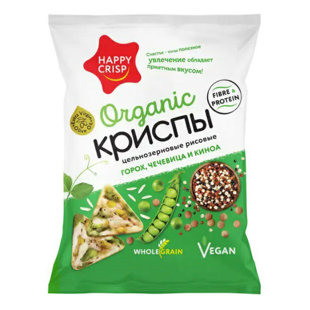 

Криспы Happy Crisp Organic цельнозерновые рисовые горох-чечевица-киноа 50 г