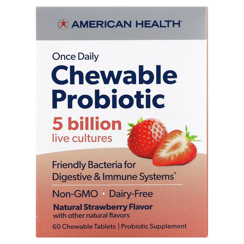 Купить American Health Chewable Probiotic 5 млрд со вкусом клубники 60 таблеток