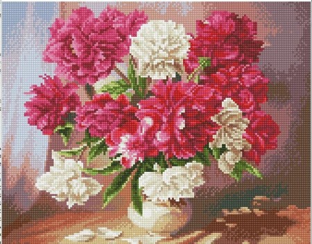 

PaintBoy Алмазная вышивка Красные и белые пионы VA248, 40x50 см