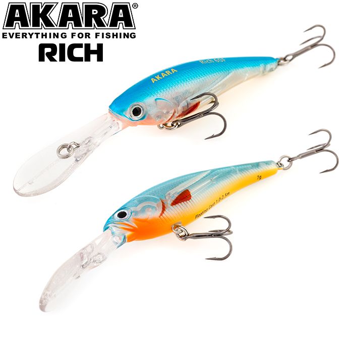 

Воблер Akara Rich 60F 7,0 гр 1/4 oz 2,4 in A55, Разноцветный, Rich