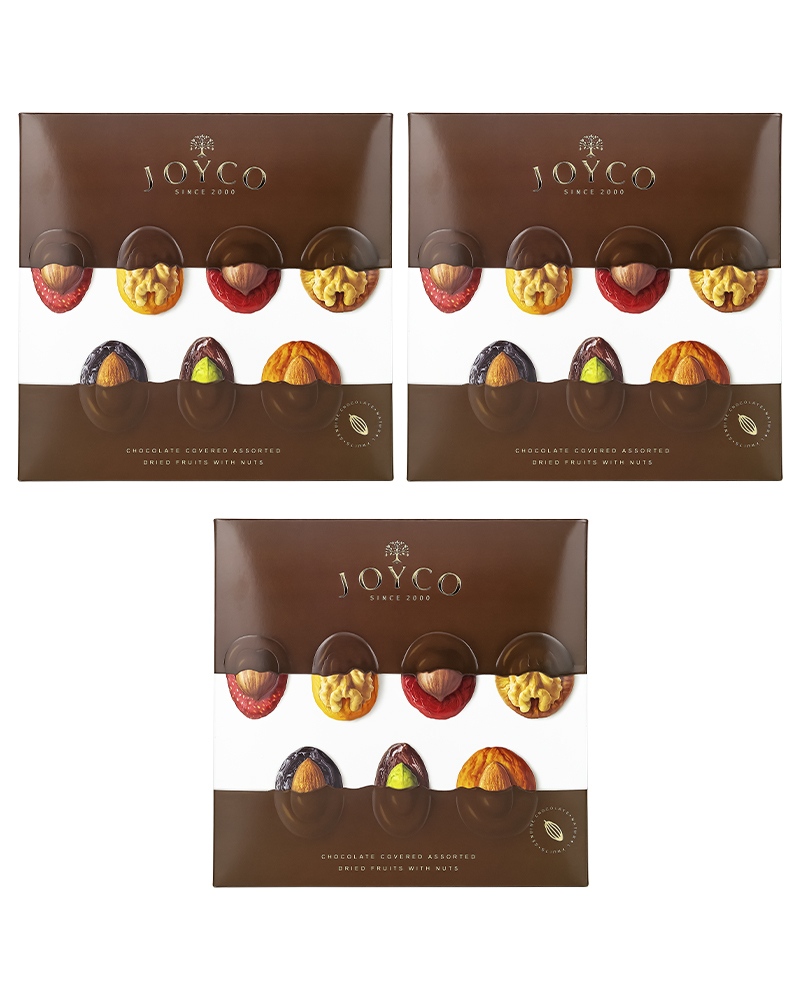 Шоколадные конфеты JOYCO Ассорти сухофруктов в шоколаде с орехами, 3  шт по 157 г