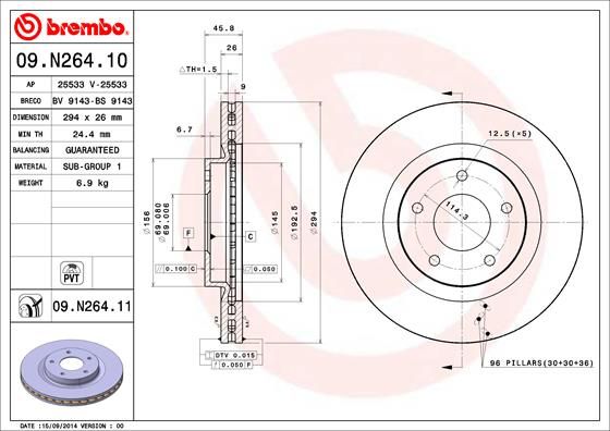 

Тормозной диск brembo комплект 1 шт. 09N26411