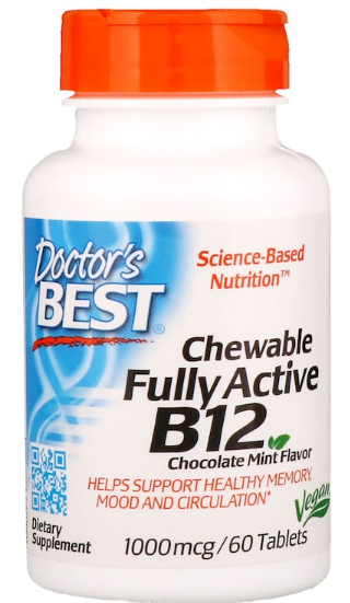 Витамин B12 Doctor's Best активный шоколад и мята 1000 мкг 60 жевательных таблеток