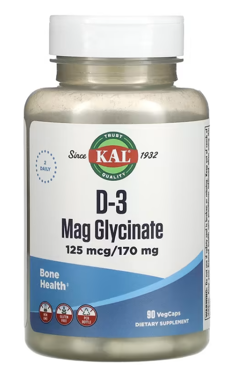 Купить KAL D-3 Mag Glycinate 125 mcg/170 mg 90 вегетарианских капсул