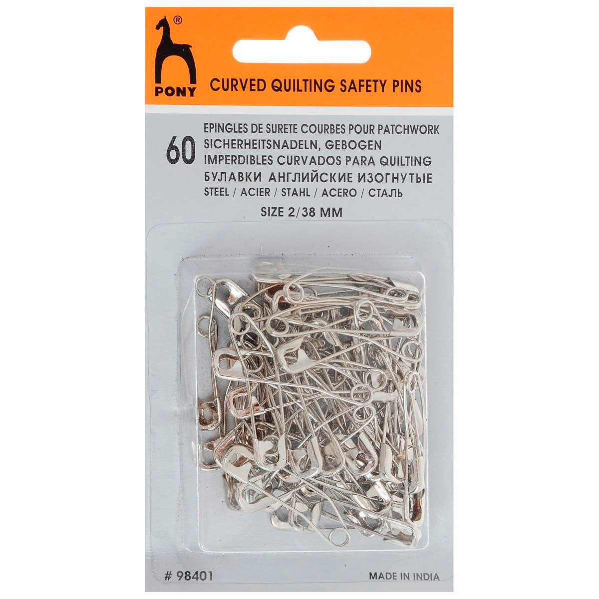 98401 Булавки английские изогнутые 38 мм, сталь, 60 шт PONY
