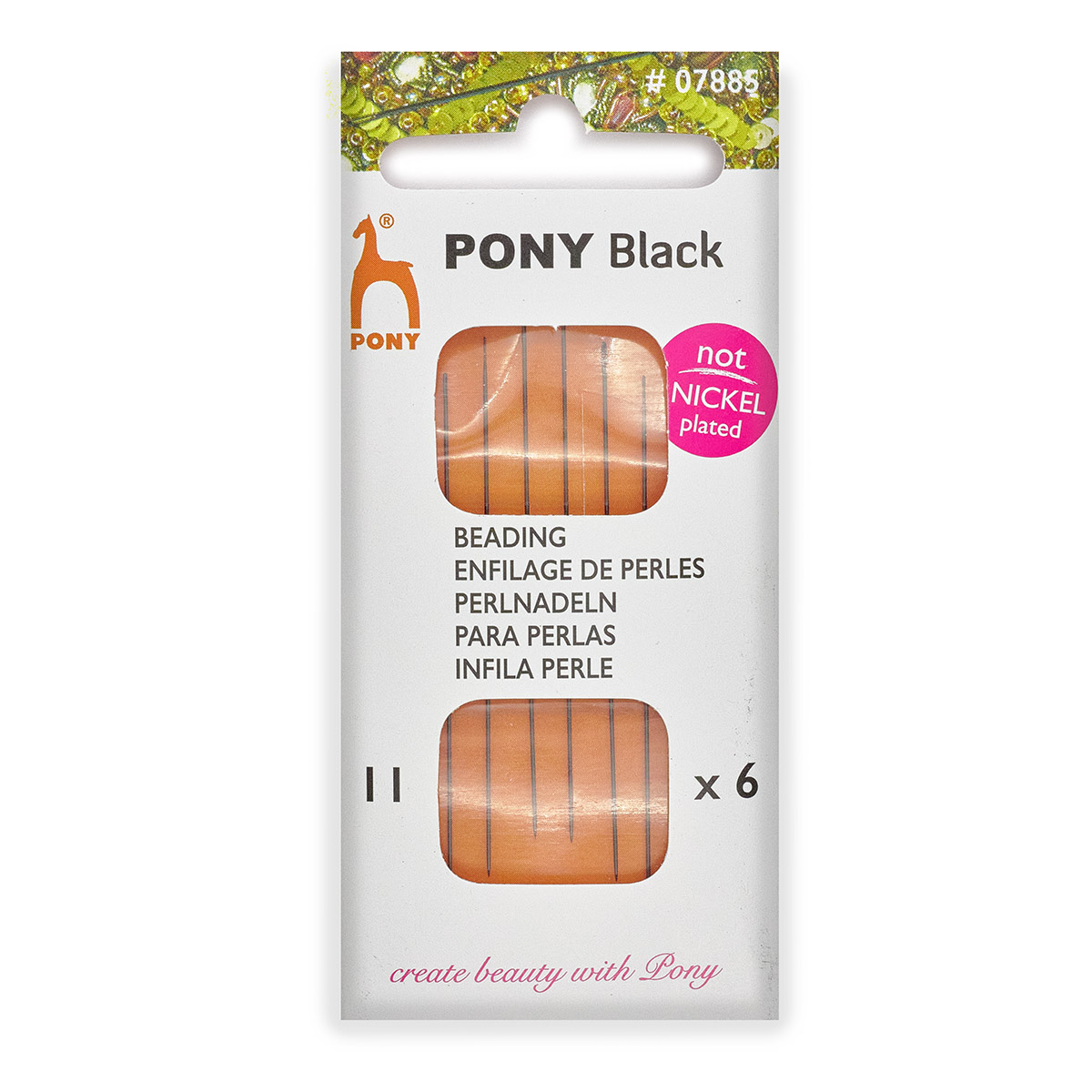 07885 Иглы для бисероплетения, BLACK Beading, №11, 6 шт PONY