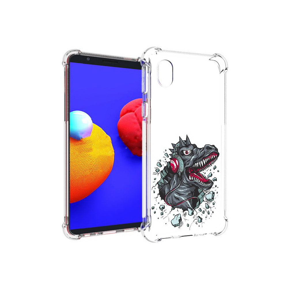 

Чехол MyPads Tocco для Samsung Galaxy A01 Core Нарисованный динозавр в наушниках, Прозрачный, Tocco