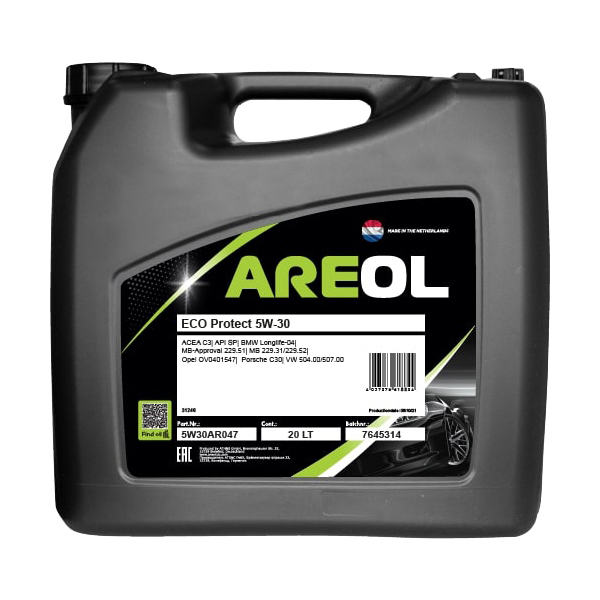 фото Моторное масло areol eco protect 5w30 (20l) синт acea c3, api sn 5w30ar047