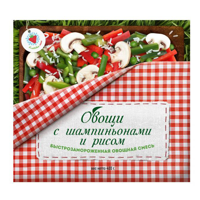

Овощная смесь Кладовая лета Овощи с шампиньонами и рисом быстрозамороженная 400 г
