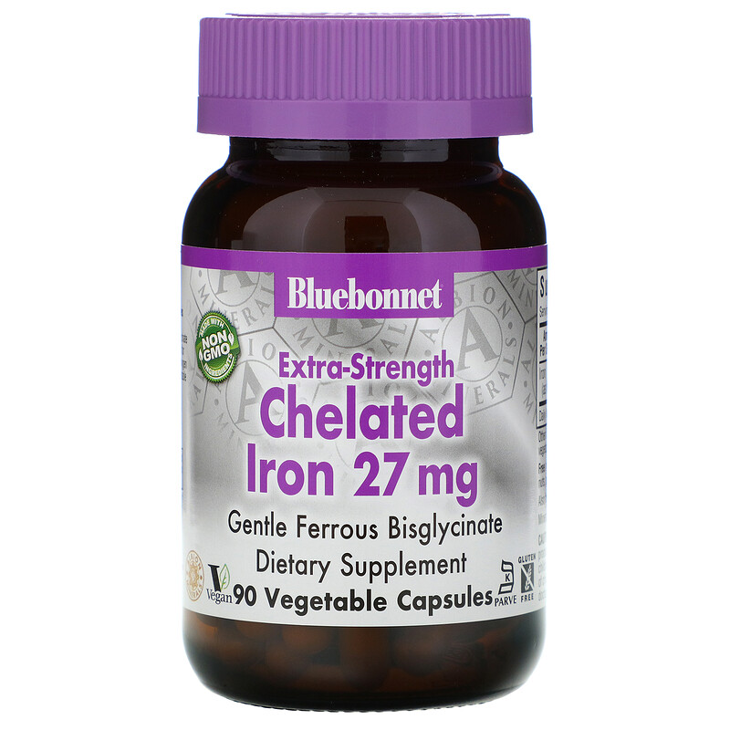 Купить Железо Bluebonnet Nutrition Chelated Iron (Хелатное железо) 27 мг капсулы 90 шт.