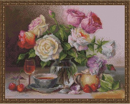 

PaintBoy Алмазная вышивка Натюрморт с букетом роз VA113, 40x50 см