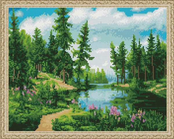 

PaintBoy Алмазная вышивка Озеро в лесу VA439, 40x50 см