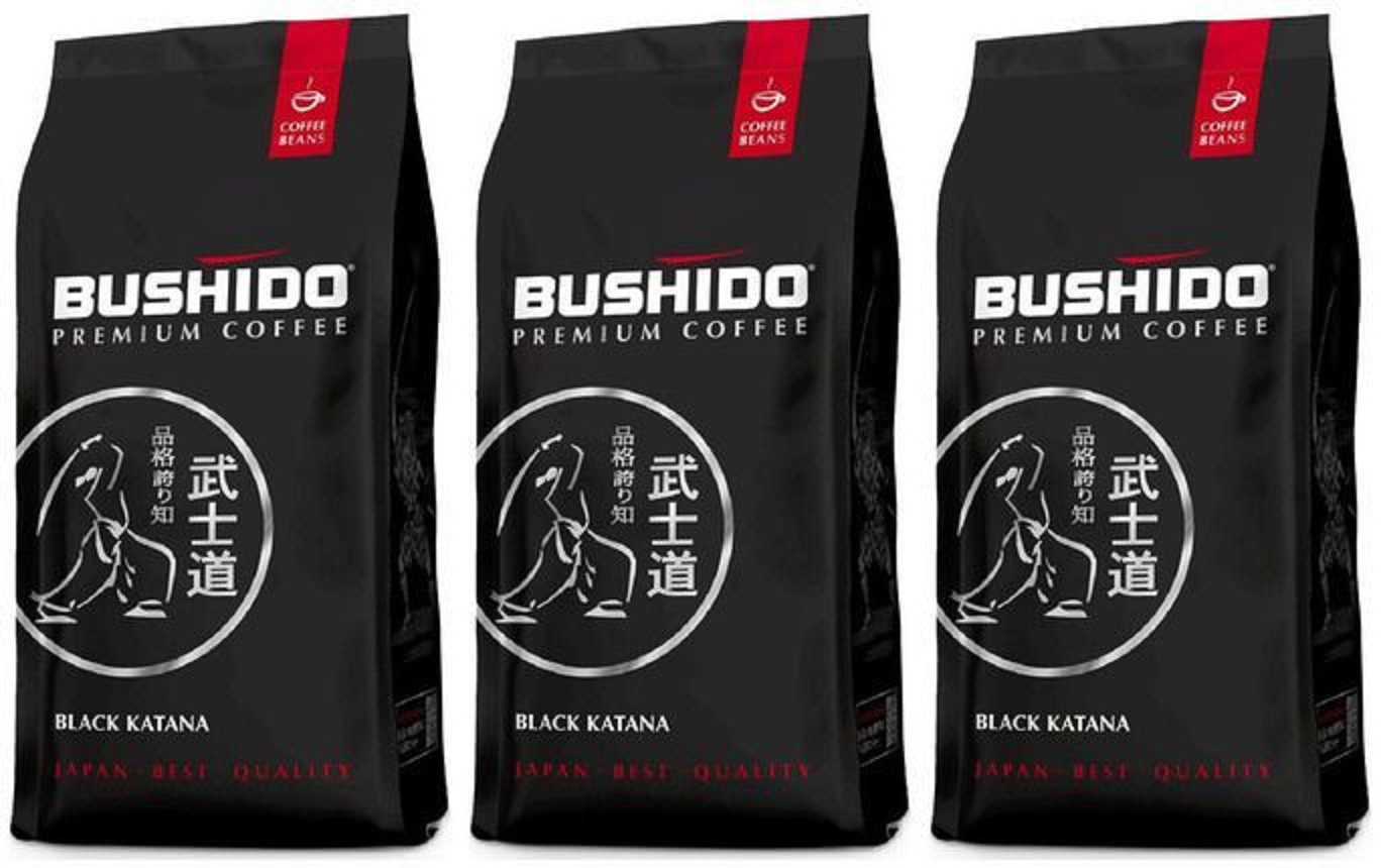 Кофе в зернах Bushido Black Katana, арабика 100 %, 227 г х 3 шт