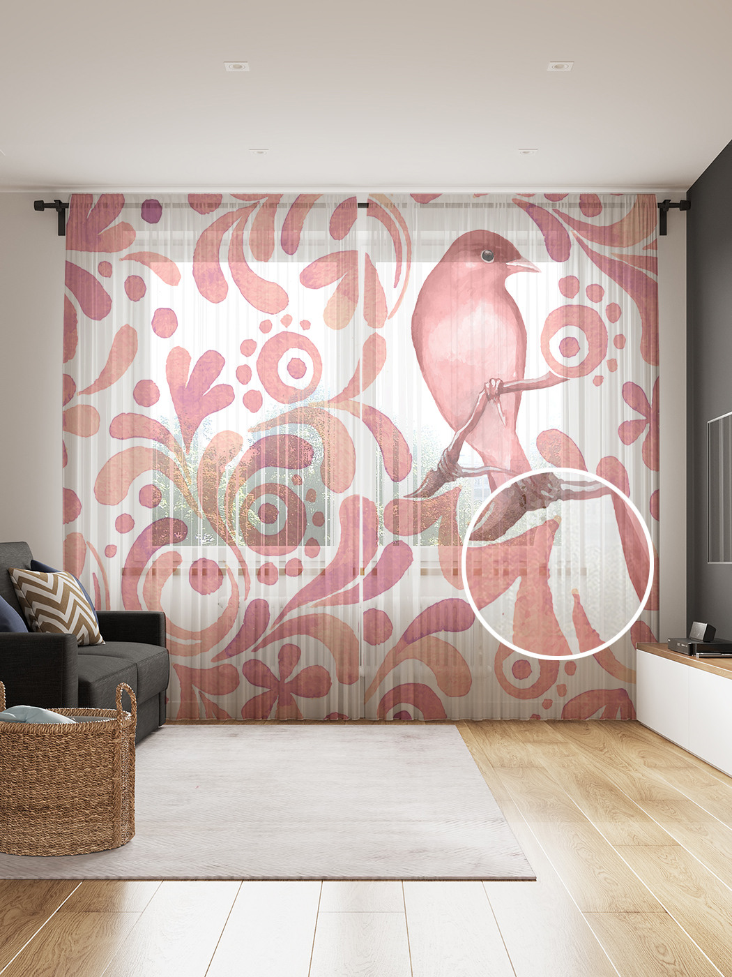 

Фототюль JoyArty "Весенняя птица", 145x265см (2 полотна со шторной лентой + 50 крючков), Весенняя птица