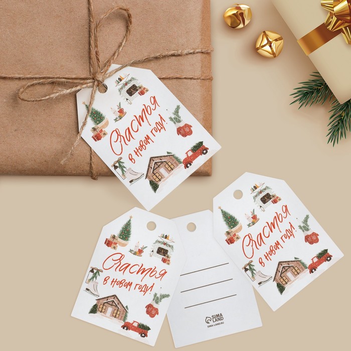 

Открытка-шильдик Дари Счастья в Новом году 7800540, акварельный картон 5x7 см, 5 шт, Белый;красный