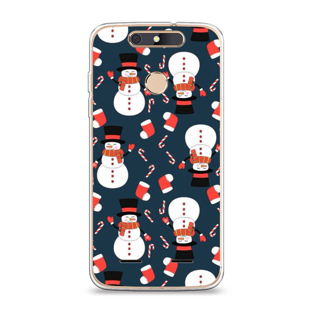 

Чехол на ZTE Blade V8 mini "Синие снеговики", Синий;белый;красный, 131950-5